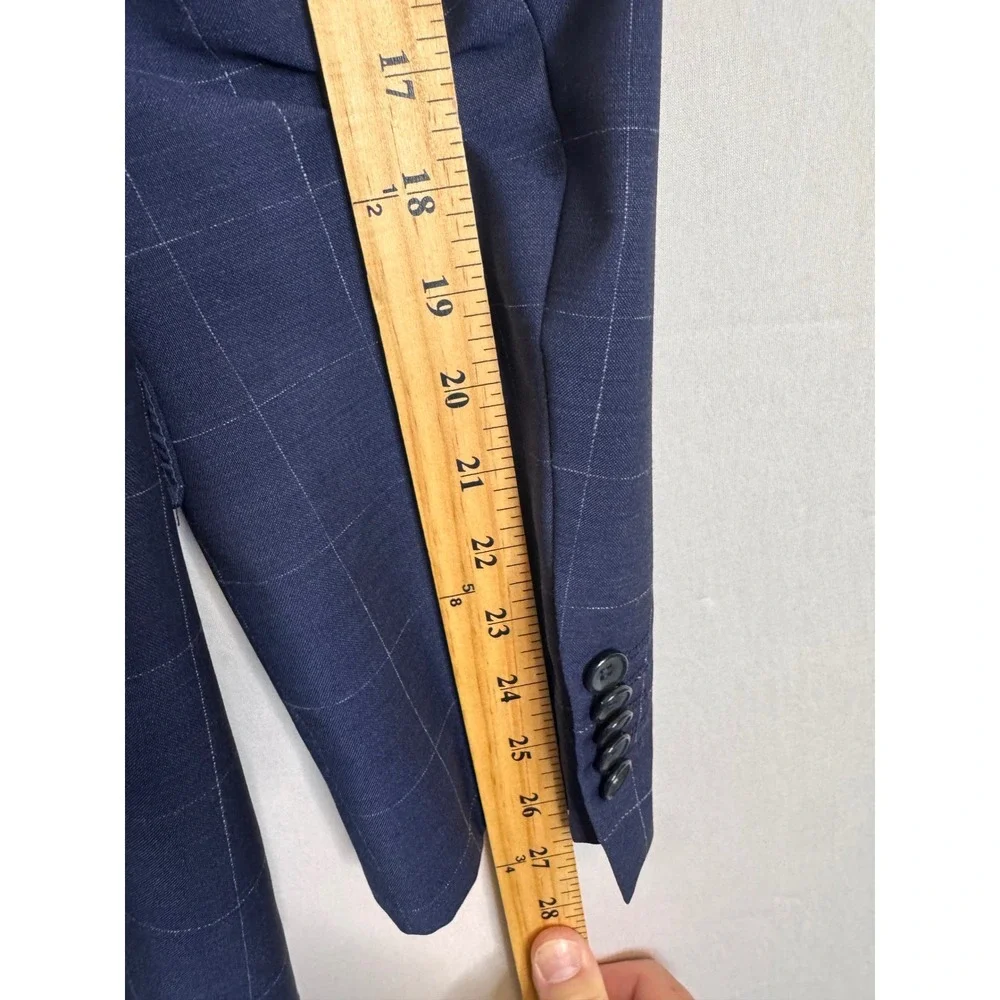 Strellson Aron Slim Fit Navy Blue‎ Windowpane Virgin Wool Blazer Jacket Men 44